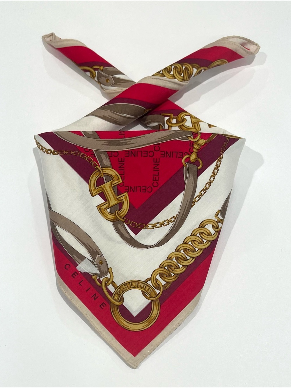 Celine Red, Cream & Gold Chain Scarf